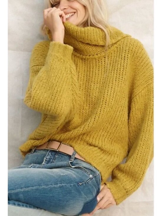 Anthropologie Sweaters - Anthropologie Pilcro Zamora Cowl Neck Sweater Alpaca Wool Yellow XS